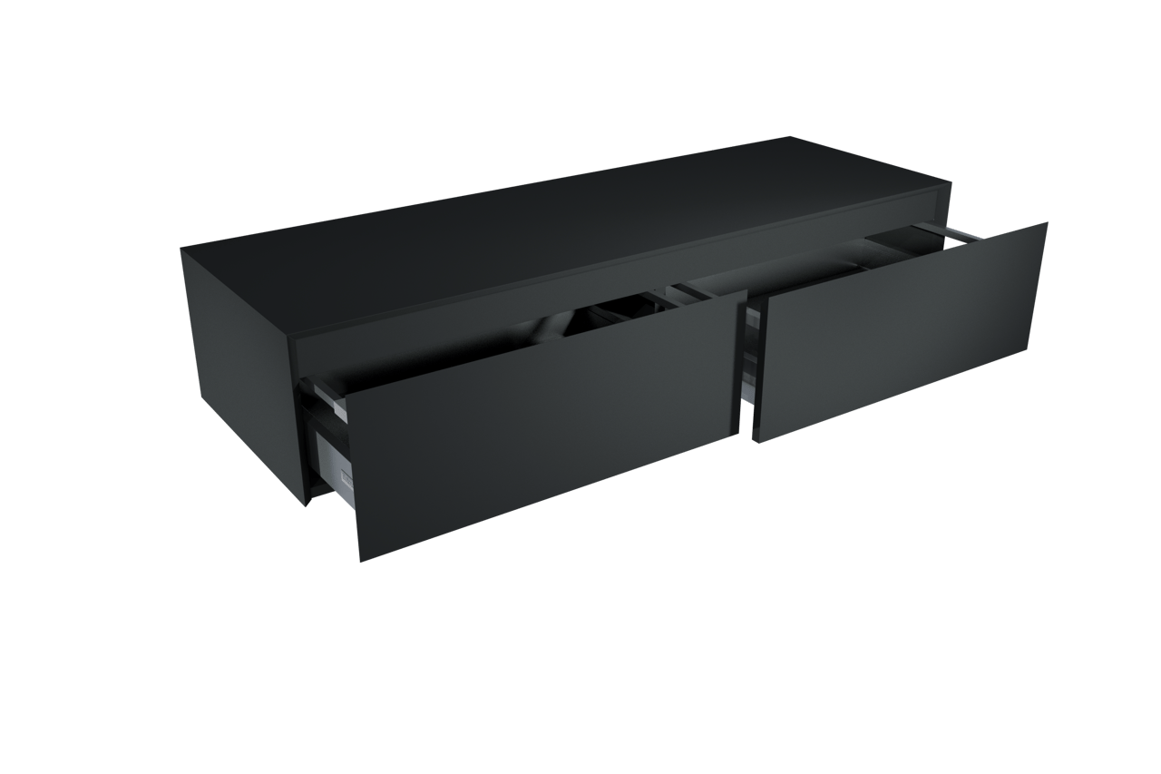 Balmani Mitra Elements hängender Waschbeckenunterschrank: 150 x 50 cm, Schwarz matt, 2 Schubladen