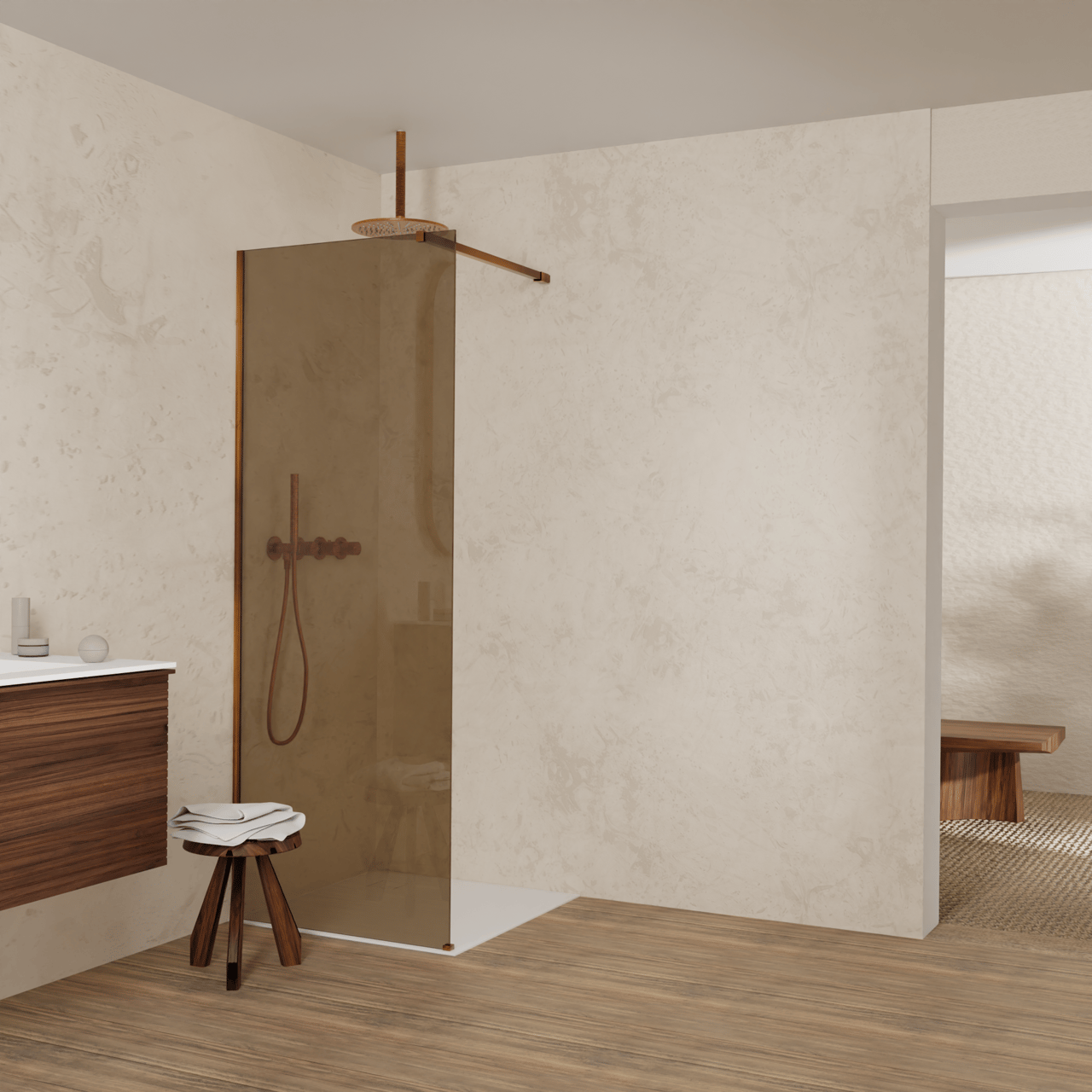 Balmani Modular douche à l'italienne: 80 x 200 cm, Verre bronze, avec coating, Profil Brushed Rosegold