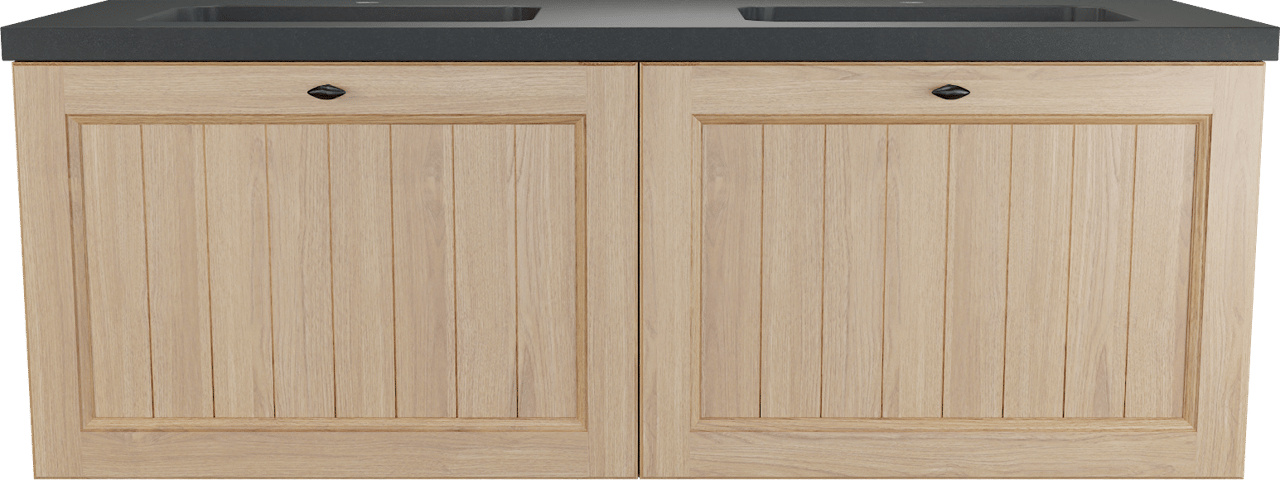 Balmani Lemon zwevend badmeubel 150 x 55 cm, fineer naturel eiken met Napoli dubbele wastafel in zwart graniet