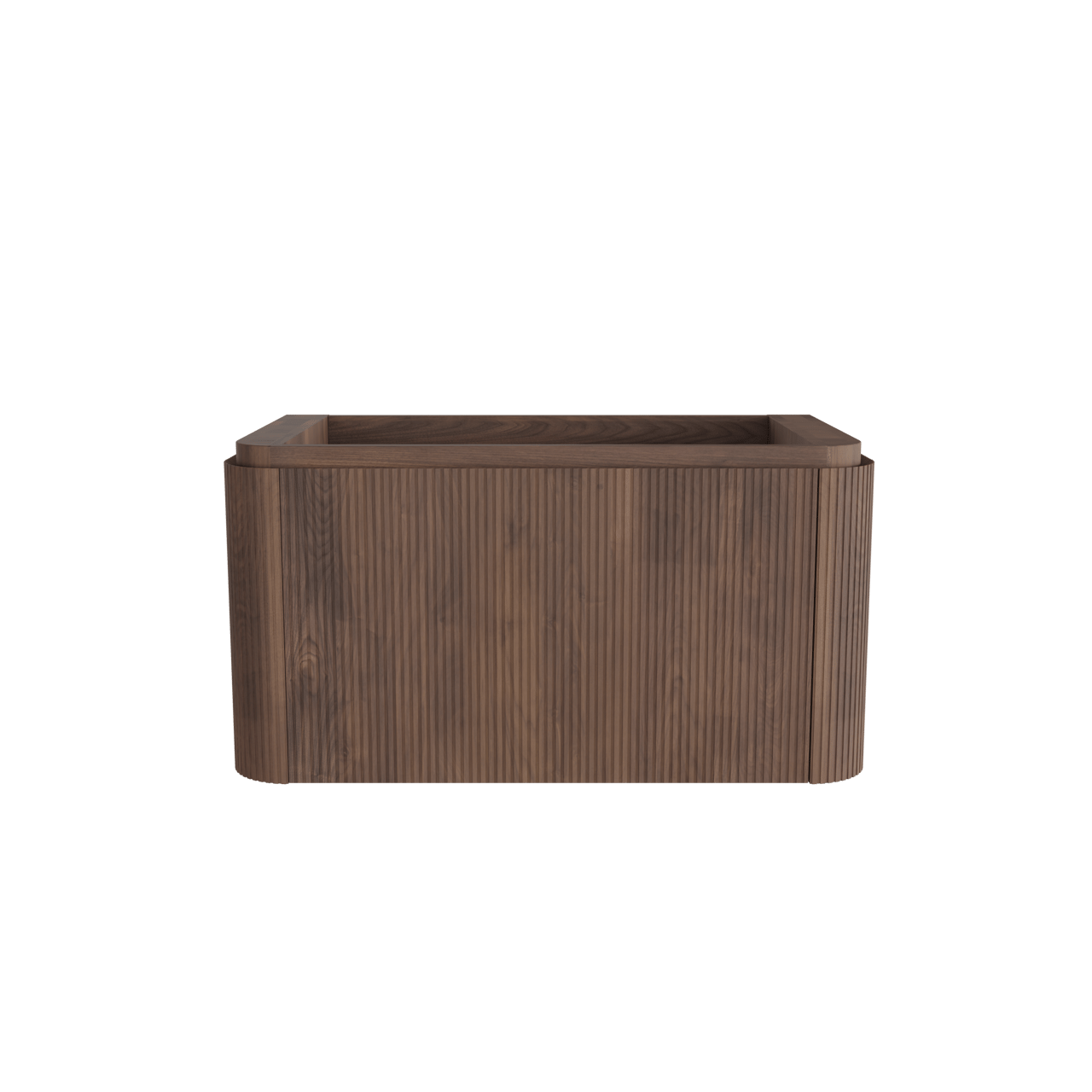 Balmani Moon hängender Waschbeckenunterschrank: 100 x 55 cm, amerikanischer Nussbaum, 2 Schubladen, Vert. Sym. Rippe