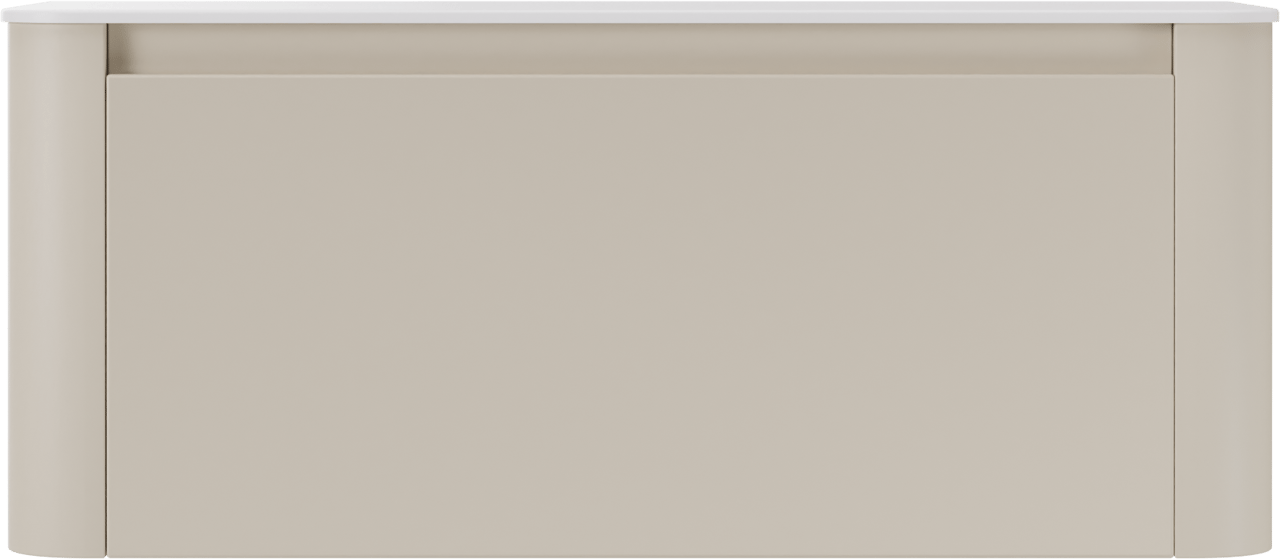 Storke Soft meuble salle de bains suspendu 120 x 46 cm Sand mat avec Tavola Soft tablette simple ou double vasque en Solid Surface blanc mat
