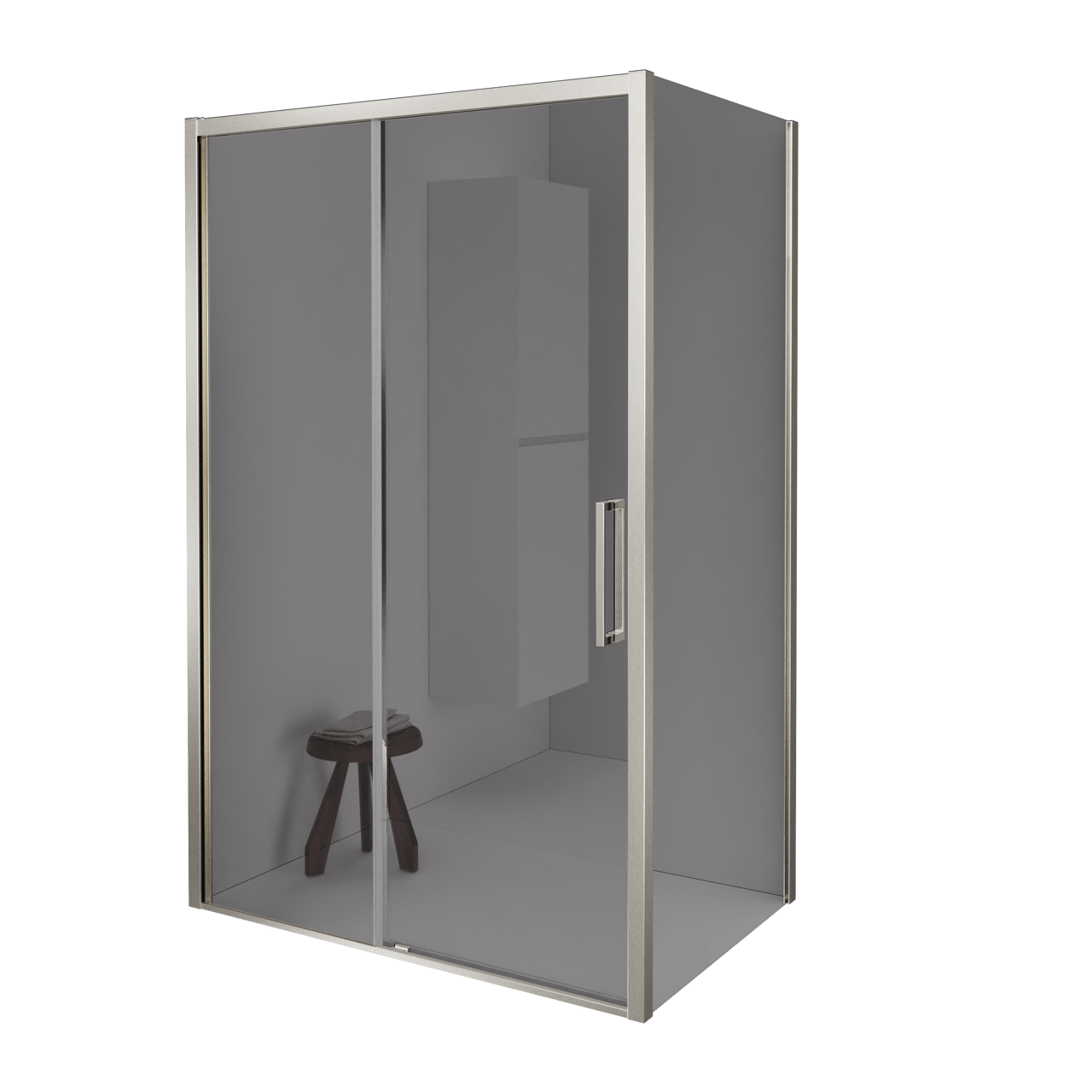 Balmani Senses Design Eckdusche: Schiebetür (Links) mit fixierte Seitenwand, 160 x 90 cm, Reflex-Spiegelglas, Profil Brushed CoolMetal, inklusive Coating