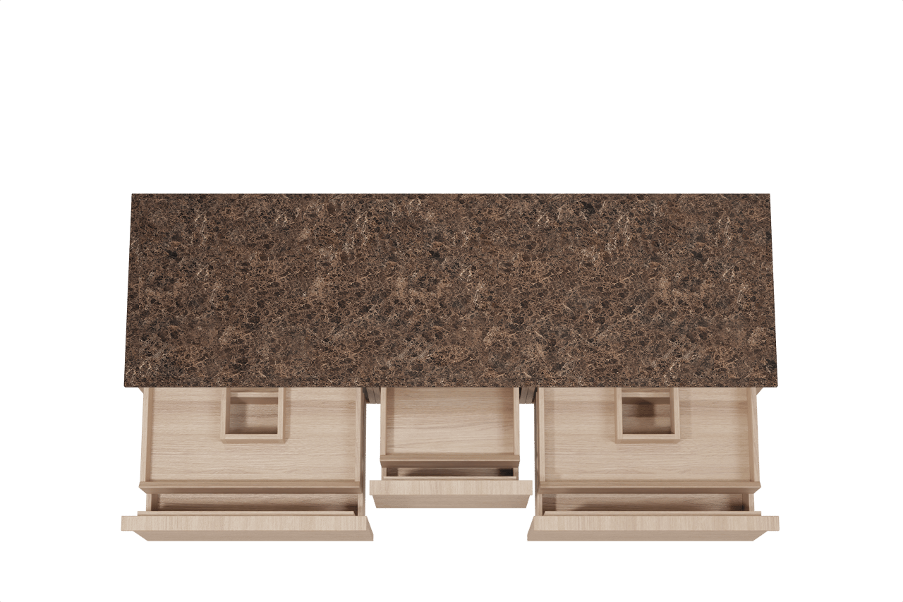 Balmani Forma zwevend badkamermeubel 180 x 55 cm natuur eik met Stretto enkel of dubbel tablet in marmer dark emperador, Horizontale symmetrische rechte ribbel