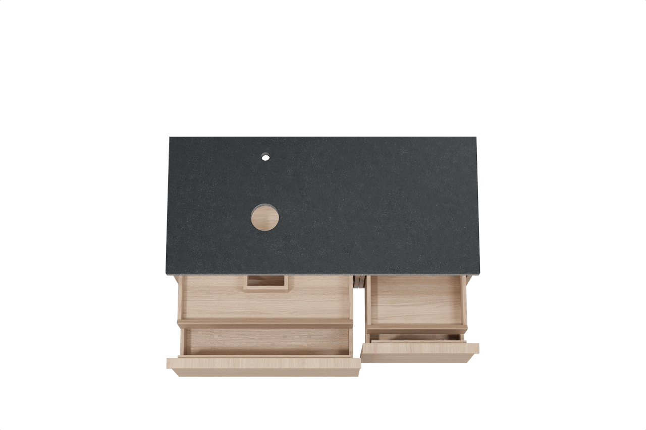 Balmani Forma hängendes Möbelstück Set: 120 x 55 cm, Naturbelassene Eiche, mit Rock Waschtisch links, Granit, Schwarzes Granit, Horizontale symmetrische gerade Rippe