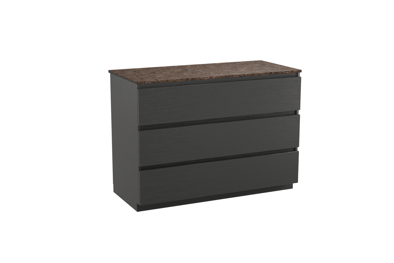 Balmani Lucida staand badkamermeubel 120 x 55 cm zwarte eik met Stretto enkel of dubbel tablet in marmer dark emperador