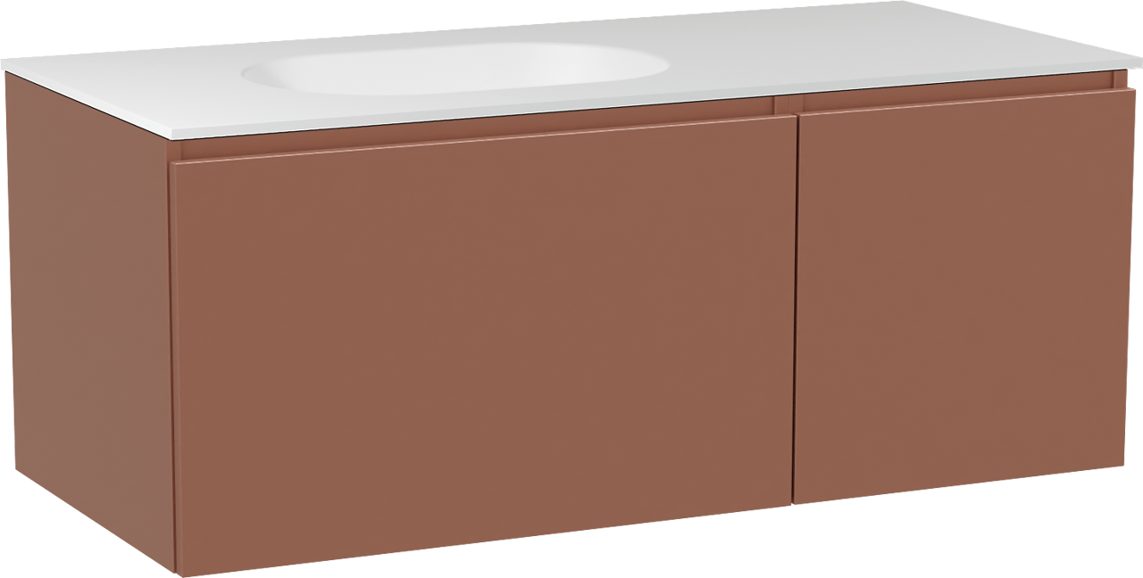 Balmani Sfera hängendes Möbelstück Set: 120 x 55 cm, Cotto, mit Tablo Oval Waschtisch links, Solid Surface Weiß matt