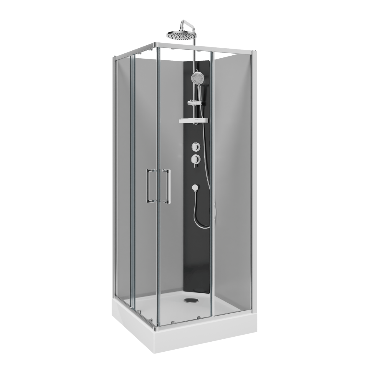 Linie Salta cabine de douche avec portes coulissantes 80 x 80 cm verre transparent profil chrome avec robinet