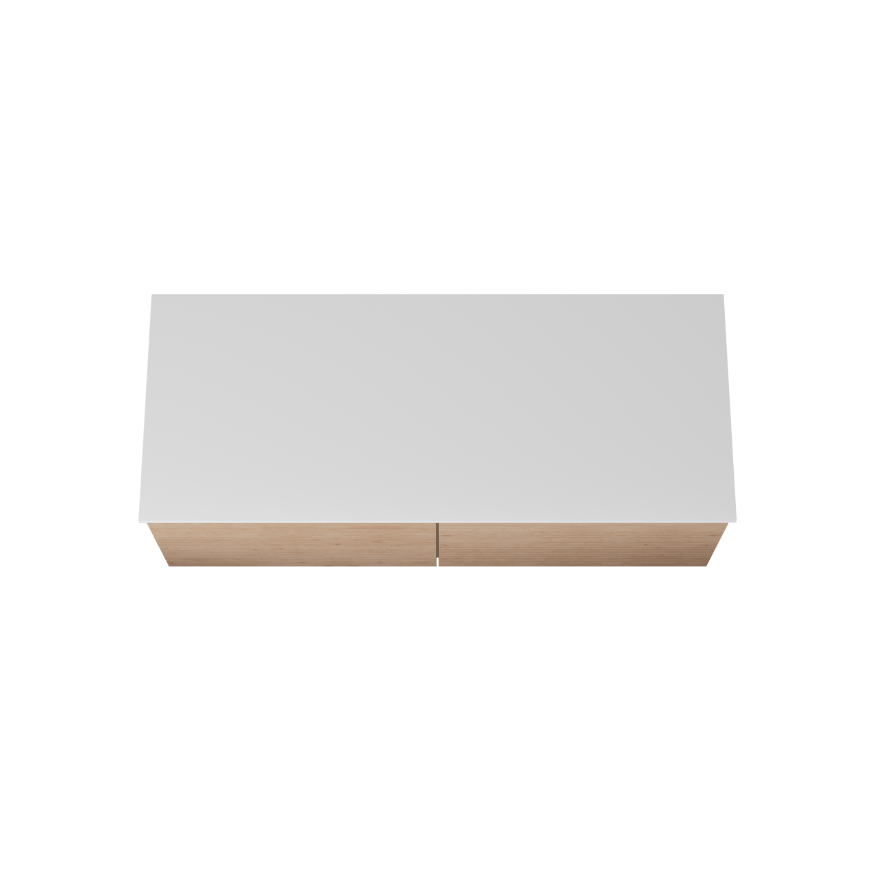 Balmani Forma zwevend badkamermeubel 135 x 55 cm natuur eik met Stretto enkel of dubbel tablet in solid surface mat wit, Horizontale symmetrische rechte ribbel