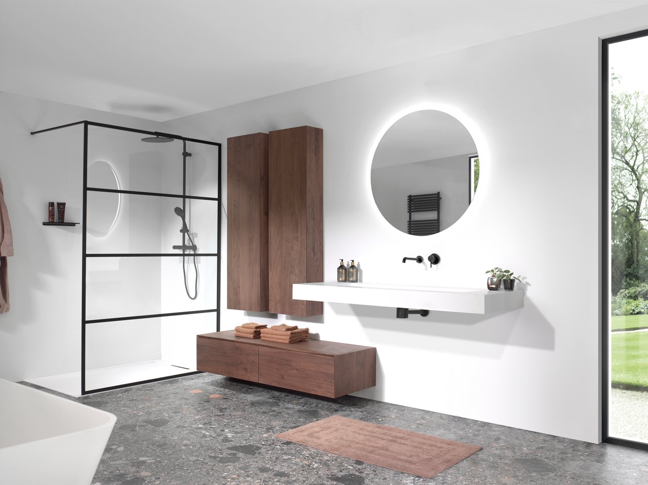 Balmani Arcato enkele wastafel voor 2 kraangaten matte Solid Surface 150 x 55 cm, exclusief crepine