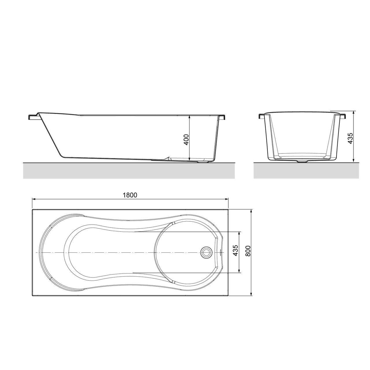 Luca Varess Trasime 1-Personen-Einbaubadewanne: 180 x 80 cm, Acryl, Weiß Glänzend