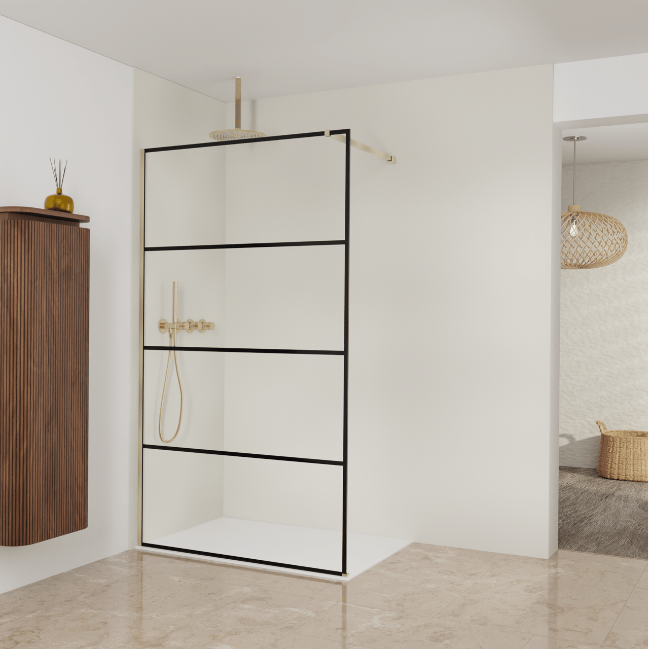 Balmani Modular Walk-In Dusche: 120 x 200 cm, Lined, Profil Brushed Champagne Gold