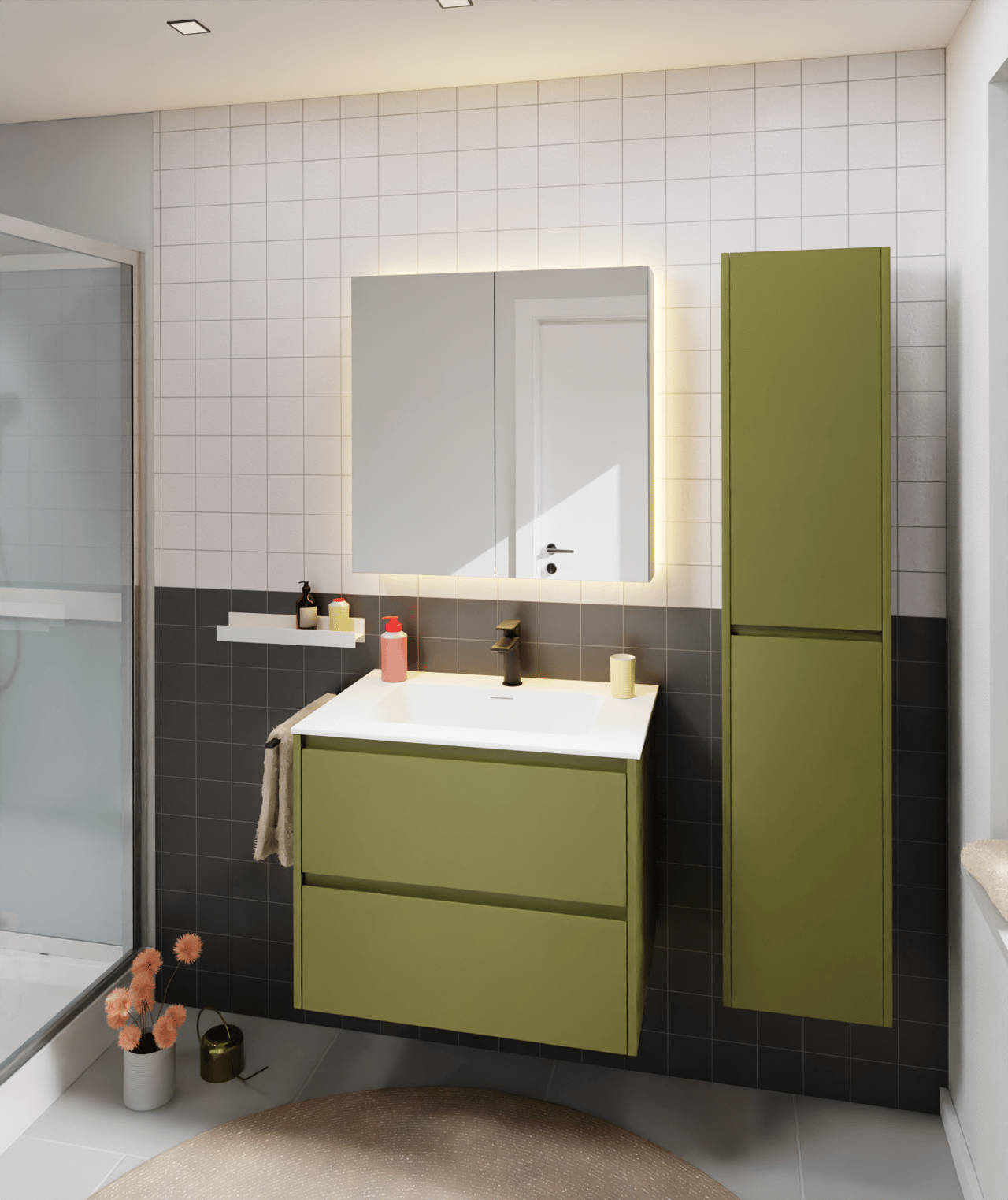 Storke Seda meuble sous-vasque suspendu 75 x 52 cm vert olive 2 tiroirs