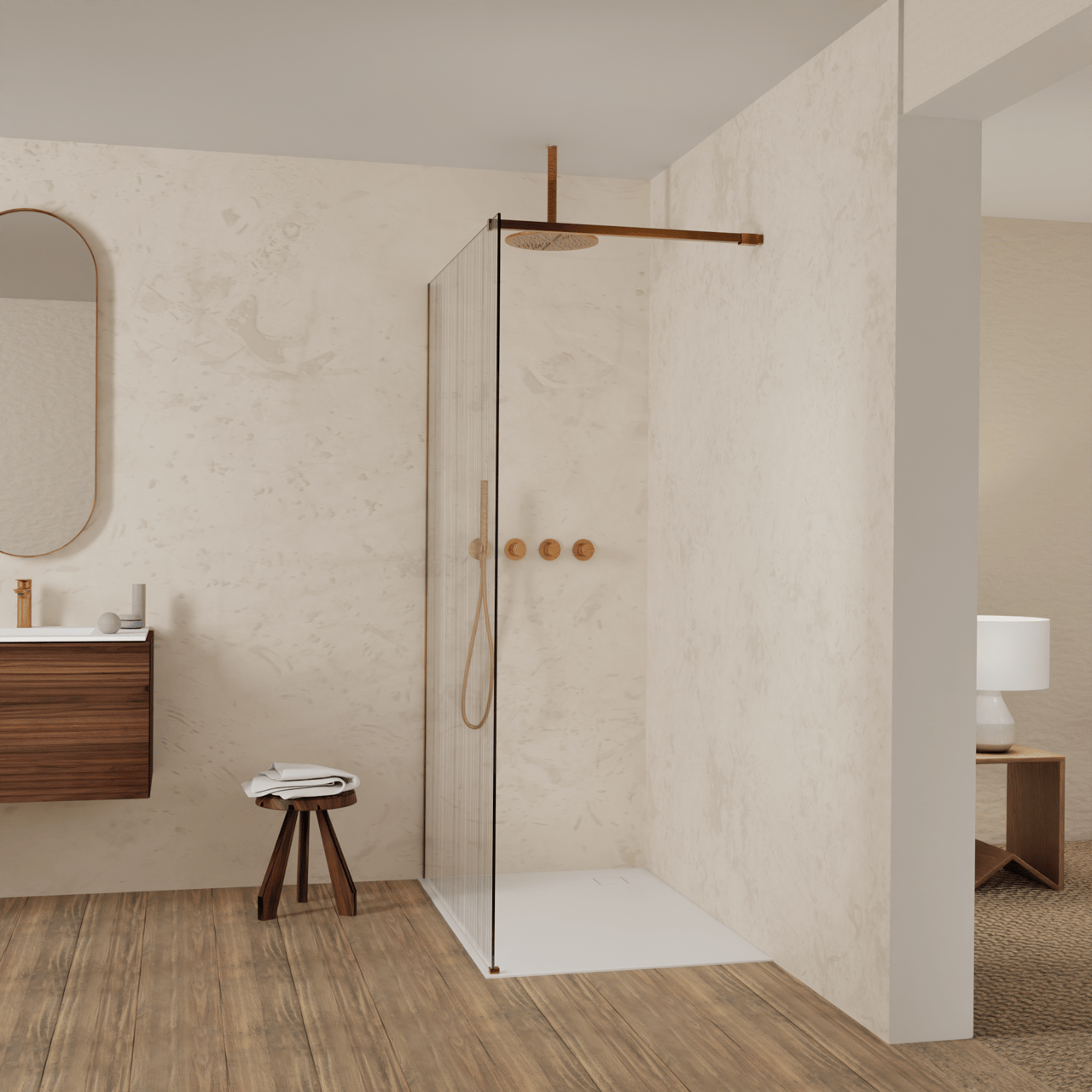 Balmani Modular Walk-In Dusche: 120 x 200 cm, Mikado, Profil Brushed Rosegold