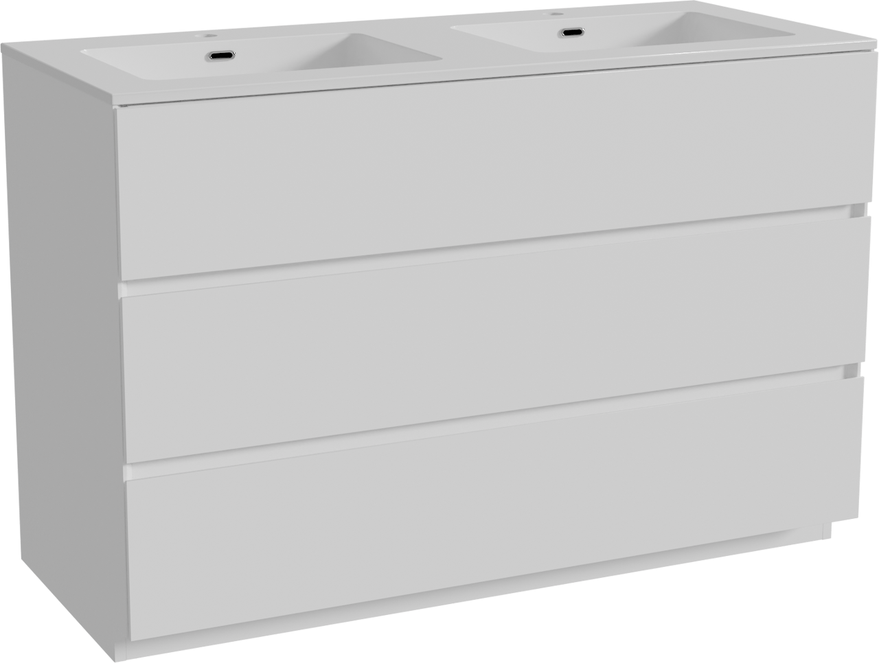 Storke Edge freistehendes Möbelstück Set: 120 x 52 cm, Weiß matt, mit Diva Doppelwaschtisch, Marmorkomposit Weiß glänzend