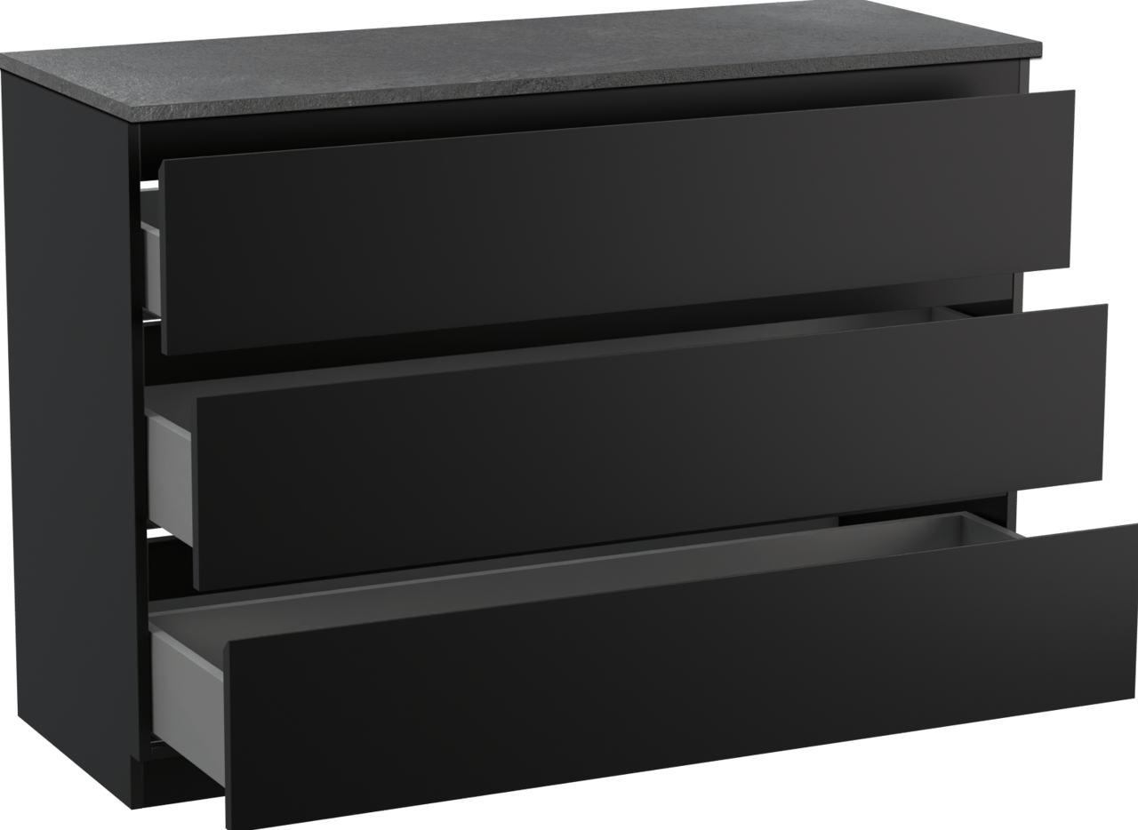 Linie Lado freistehendes Möbelstück Set: 120 x 46 cm, Schwarz matt, mit Lado Einzel- oder Doppel Waschtischplatte, Melamin Schiefergrau