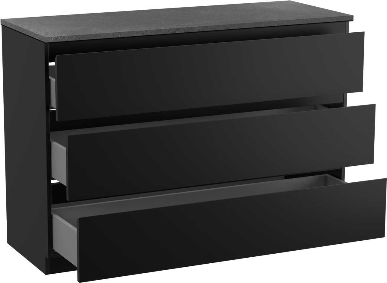 Linie Lado staand badkamermeubel 120 x 46 cm mat zwart met Lado enkel of dubbel tablet in melamine leisteen grijs