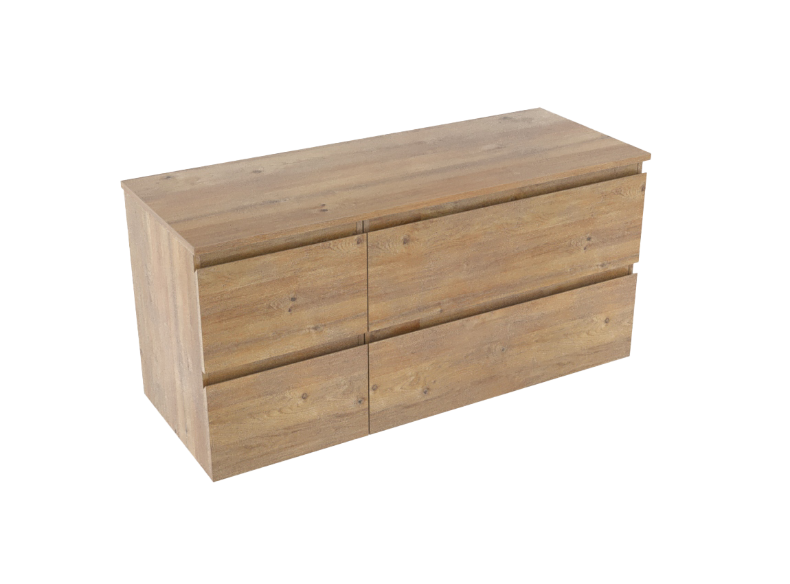 Linie Lado meuble salle de bains suspendu 120 x 46 cm chêne naturel avec Lado tablette simple ou double en mélaminé chêne naturel