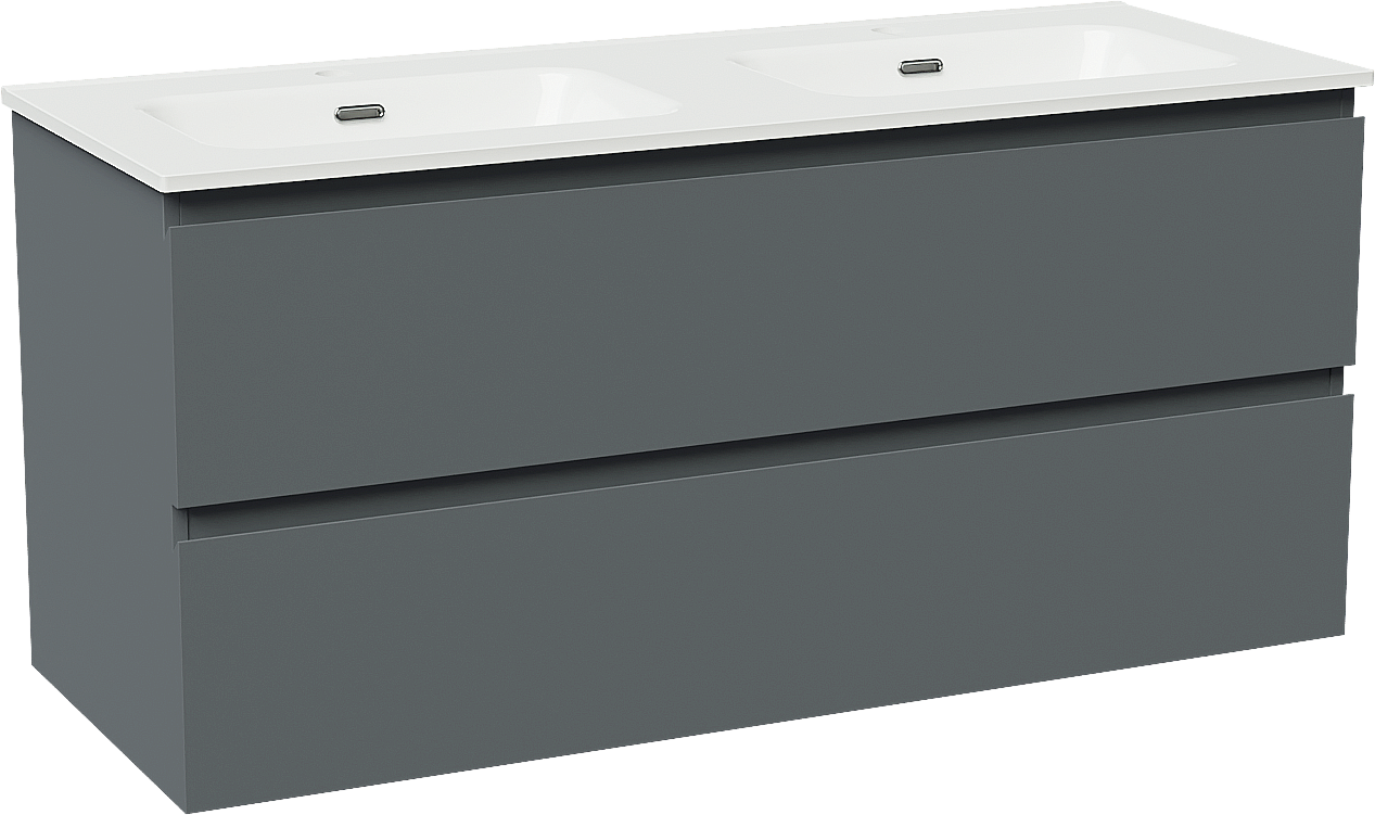 Linie Lado zwevend badkamermeubel 120 x 46 cm blauw antraciet met Baro dubbele wastafel in porselein glanzend wit