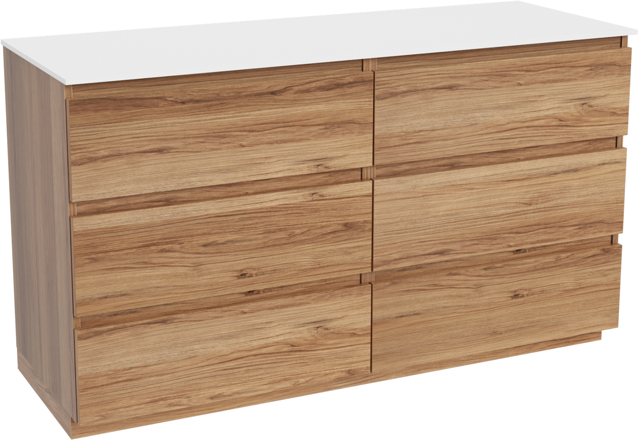 Balmani Lucida meuble salle de bains à poser 150 x 55 cm teck avec Stretto tablette simple ou double en solid surface blanc mat