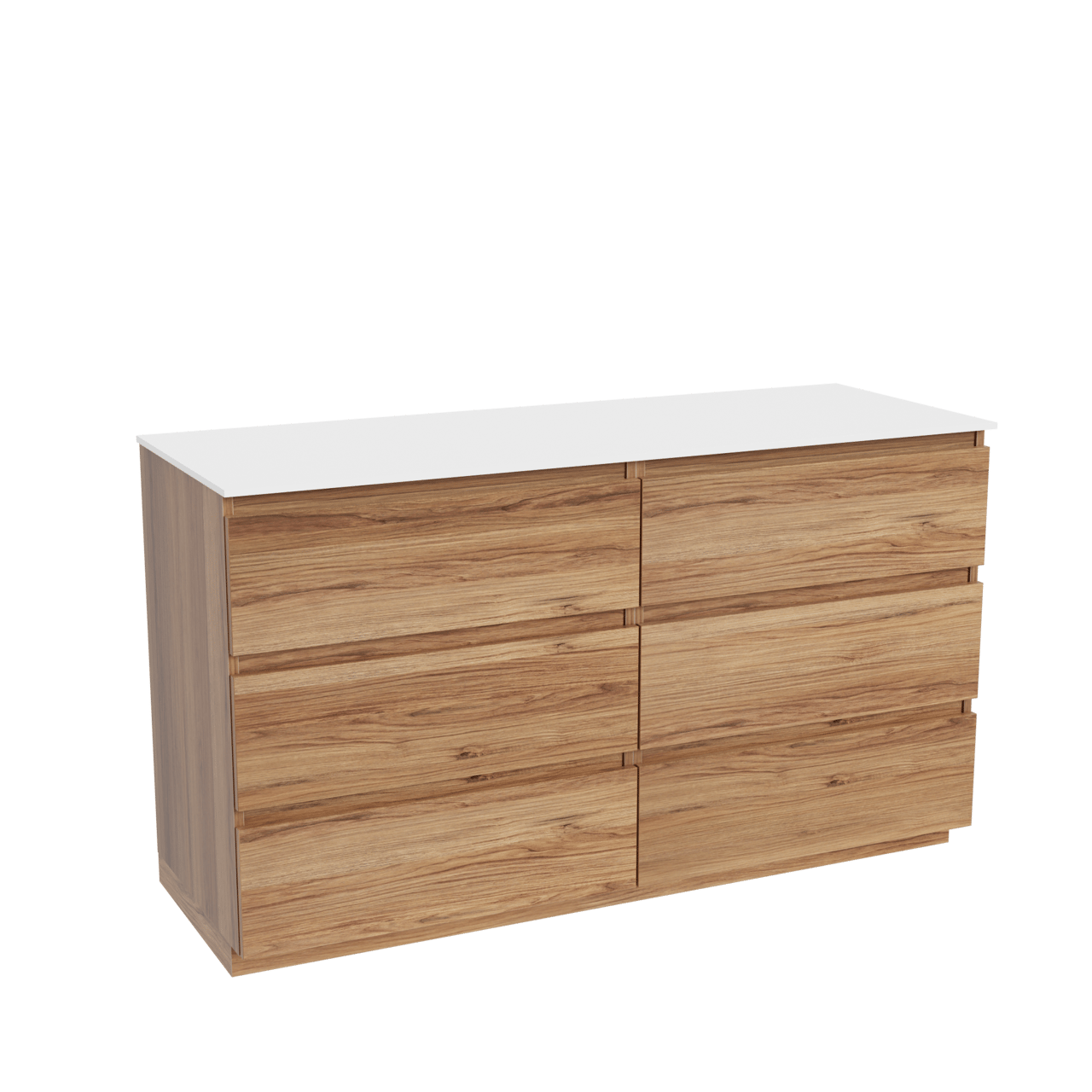 Balmani Lucida meuble salle de bains à poser 150 x 55 cm teck avec Stretto tablette simple ou double en solid surface blanc mat