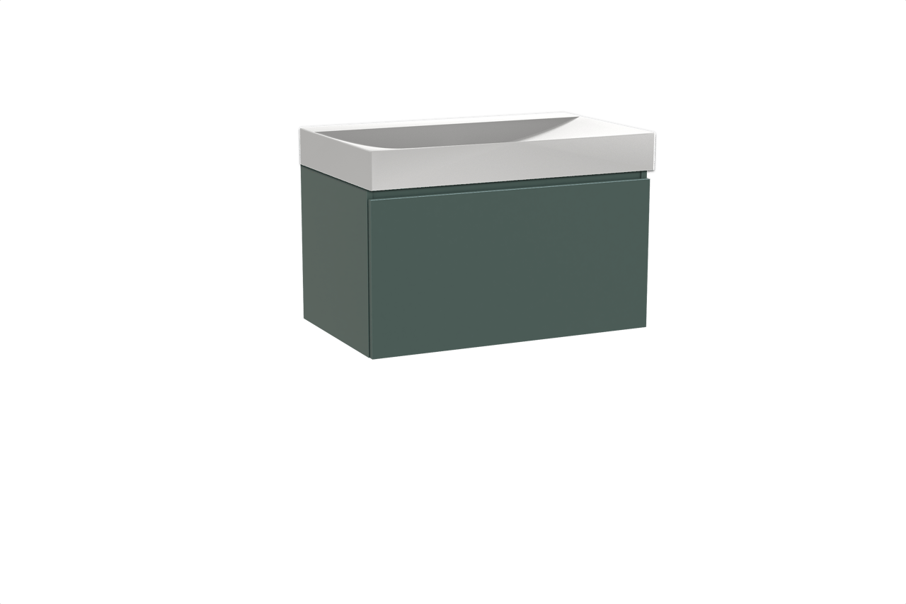 Balmani Sfera hängendes Möbelstück Set: 90 x 55 cm, Forest, mit Wave Einzelwaschtisch, Solid Surface Weiß matt