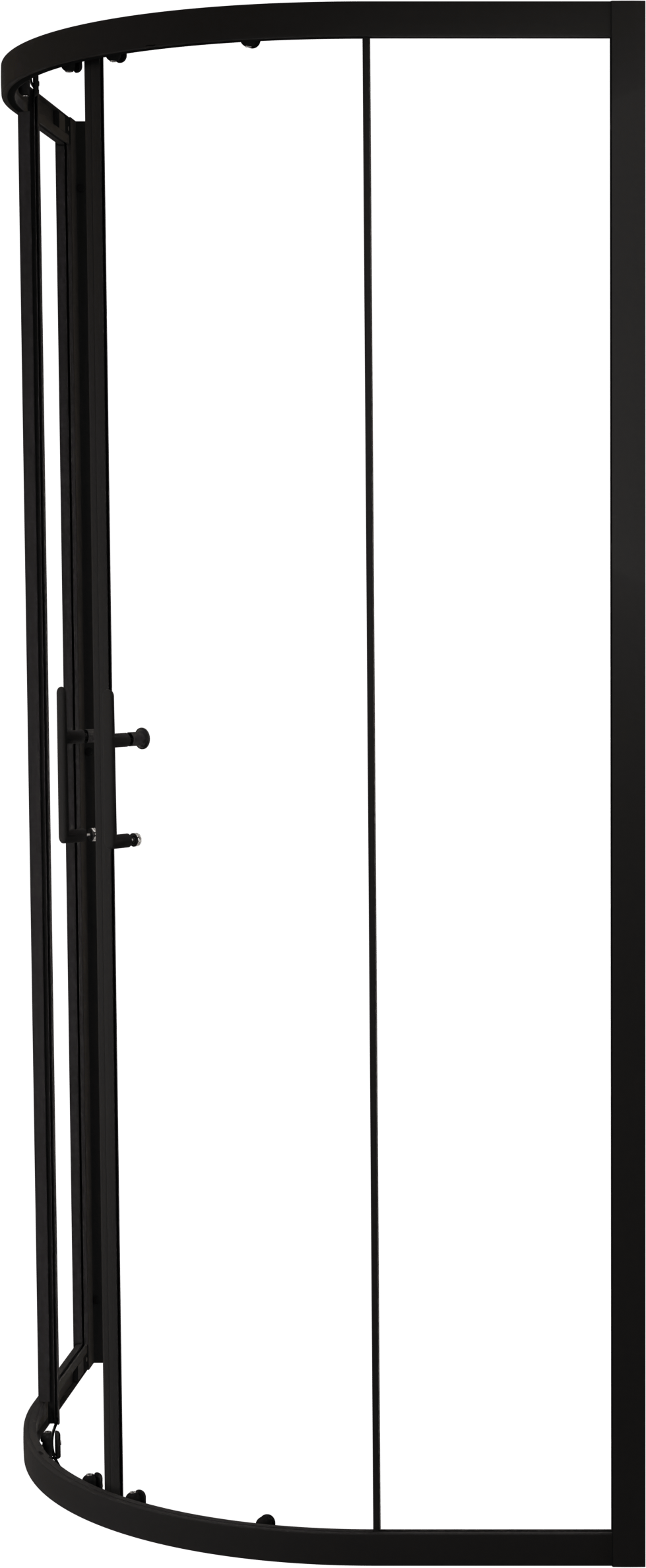 Linie Cadiz douchehoek met hoekinstap met dubbel schuifdeur kwartrond 90 x 90 cm helder glas mat zwart profiel