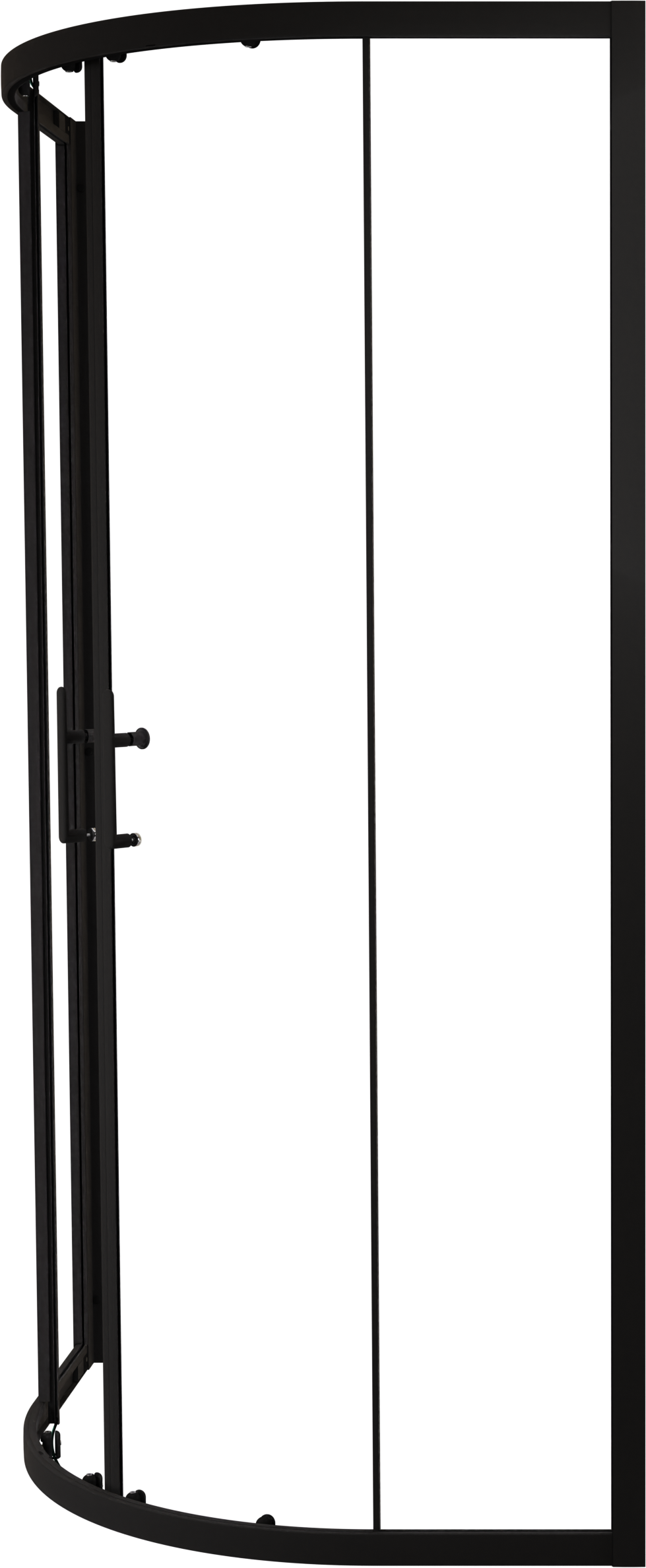 Linie Cadiz Eckdusche mit Eckeinstieg und 2 Schiebetüren Viertelkreis 90 x 90 cm Klarglas Schwarz matt Profil