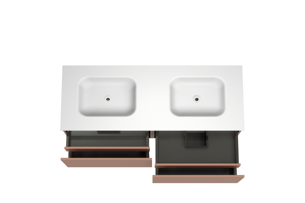 Balmani Sfera hängendes Möbelstück Set: 150 x 55 cm, Cotto, mit Tablo Arcato Doppelwaschtisch, Solid Surface Weiß matt