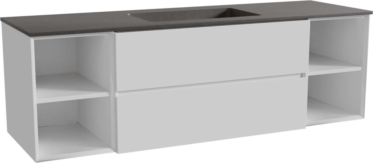 Storke Edge meuble salle de bains suspendu 165 x 52 cm blanc brillant avec Scuro plan simple en quartz noir mat