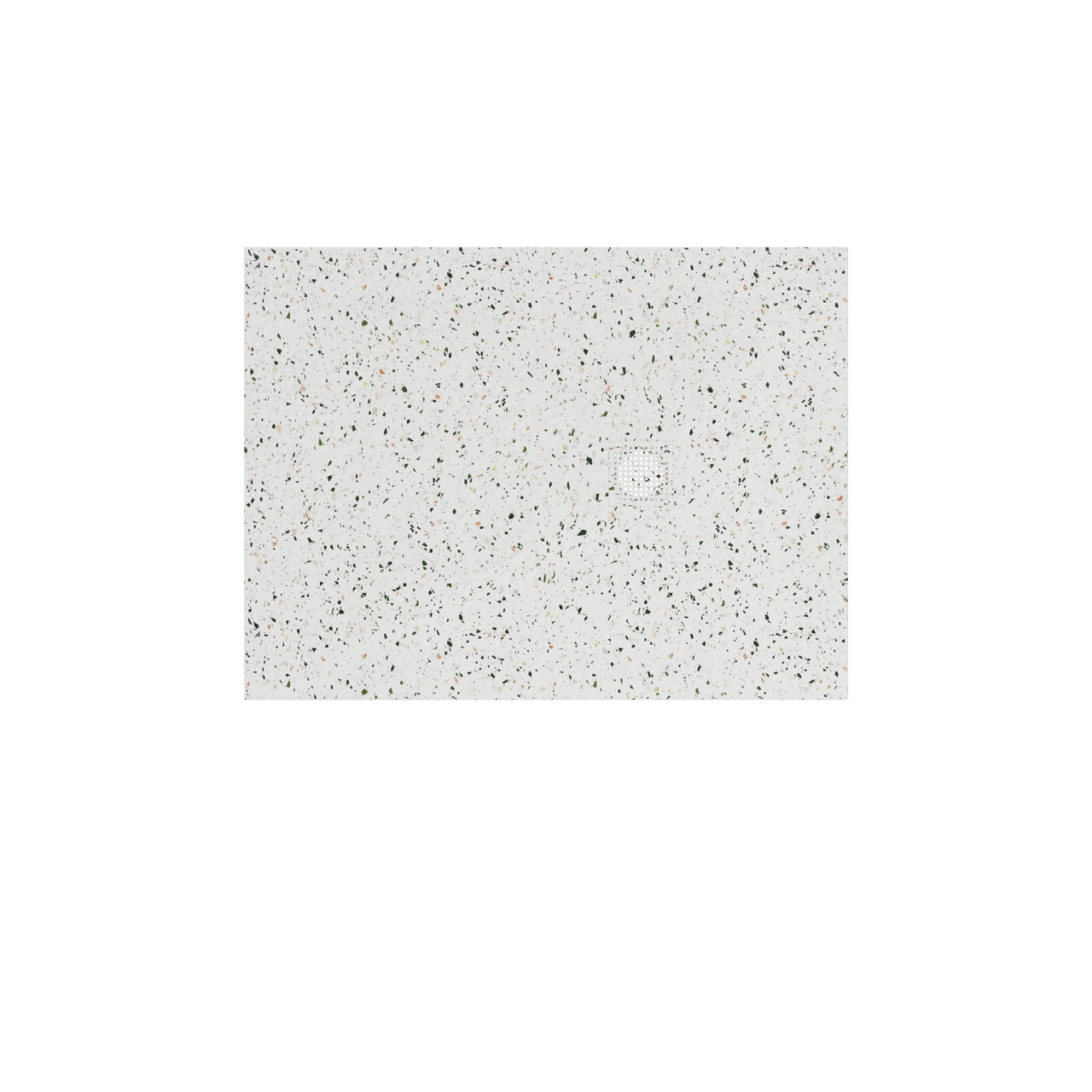 Balmani Impress Duschwanne: 120 x 90 cm, Marmorkomposit, Terrazzo (Weiß/Schwarz) Steinstruktur, matt