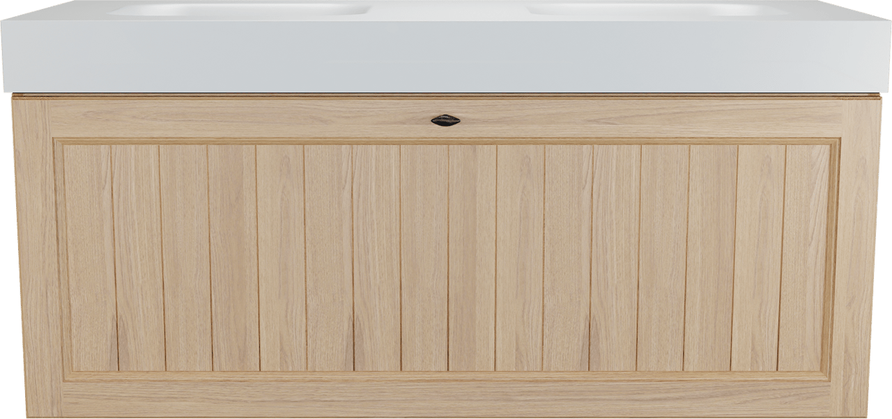 Balmani Lemon meuble salle de bains suspendu 135 x 55 cm, placage chêne naturel avec Arcato double vasque en blanc mat