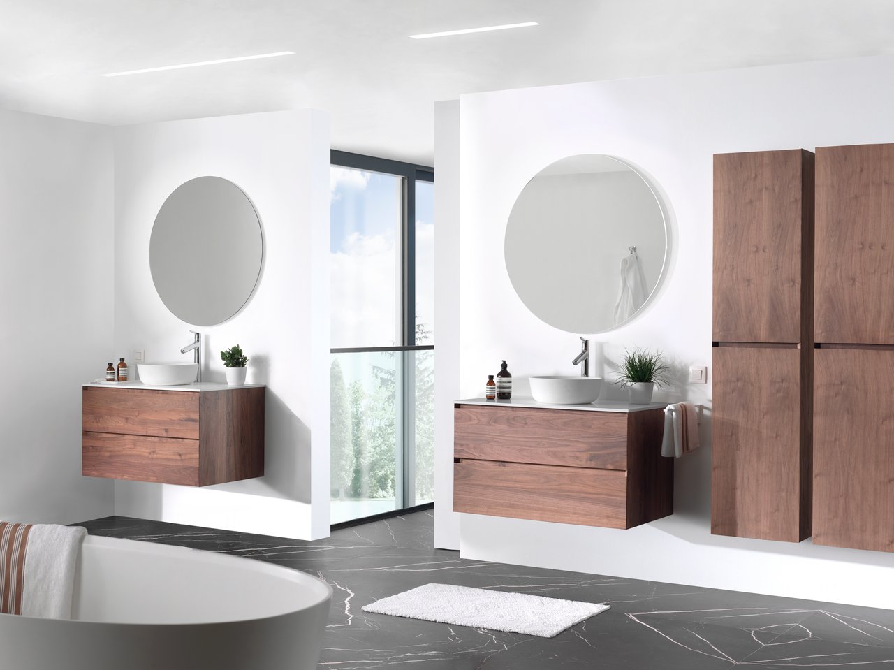 Balmani Mitra meuble sous-lavabo suspendu 90 x 55 cm noyer Américain 2 tiroirs