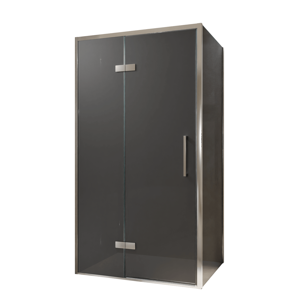 Balmani Senses Design douchehoek met linkse draaideur en vaste zijwand, 100 x 100 cm, Rookglas, Chroom profielen