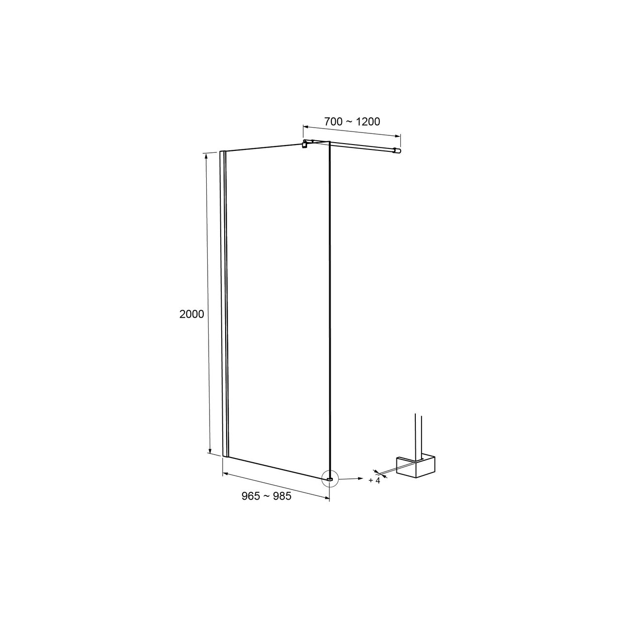 Linie Walk-In douche à l'italienne 100 x 200 cm verre transparent avec bande matte profil noir mat
