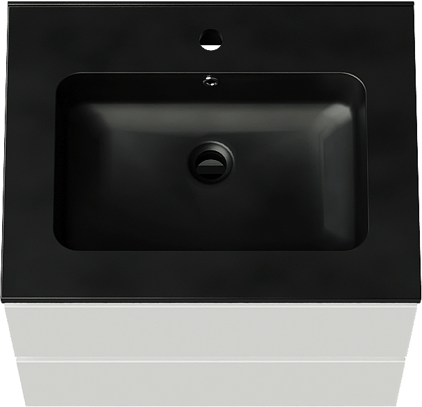Linie Lado zwevend badkamermeubel 60 x 46 cm mat wit met Vano enkele wastafel in composietmarmer mat zwart
