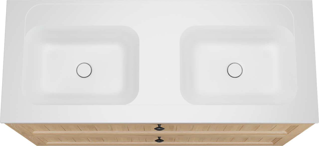 Balmani Lemon staand badkamermeubel 135 x 55 cm, fineer natuur eik met Tablo Strada dubbele wastafel in mat wit