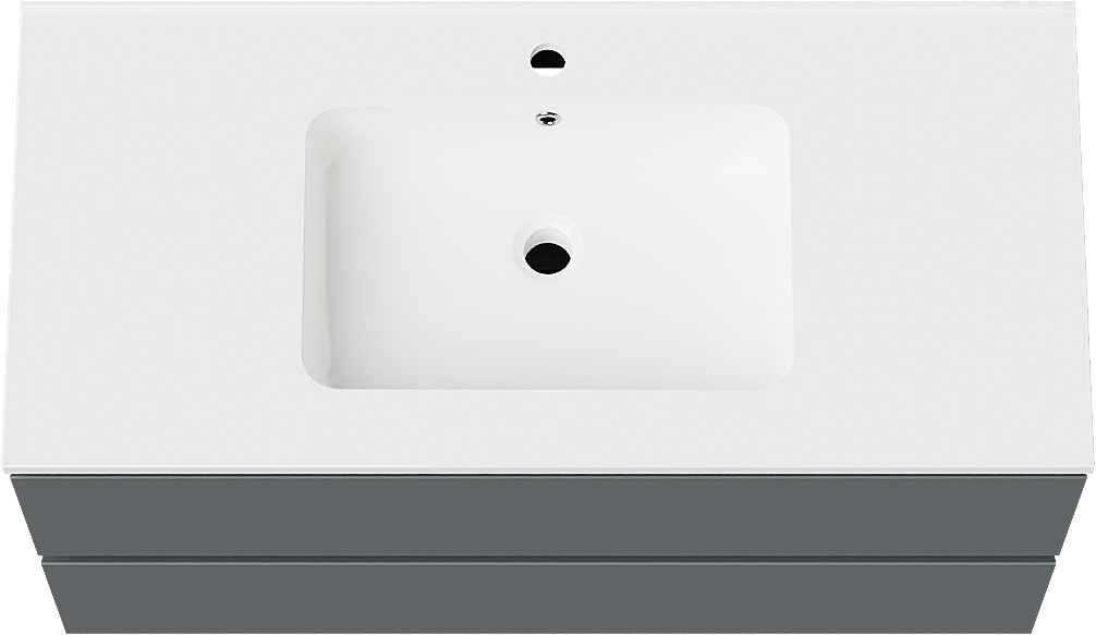 Linie Lado zwevend badmeubel 100 x 46 cm blauw antraciet met Vano enkele wastafel in composietmarmer hoogglans wit