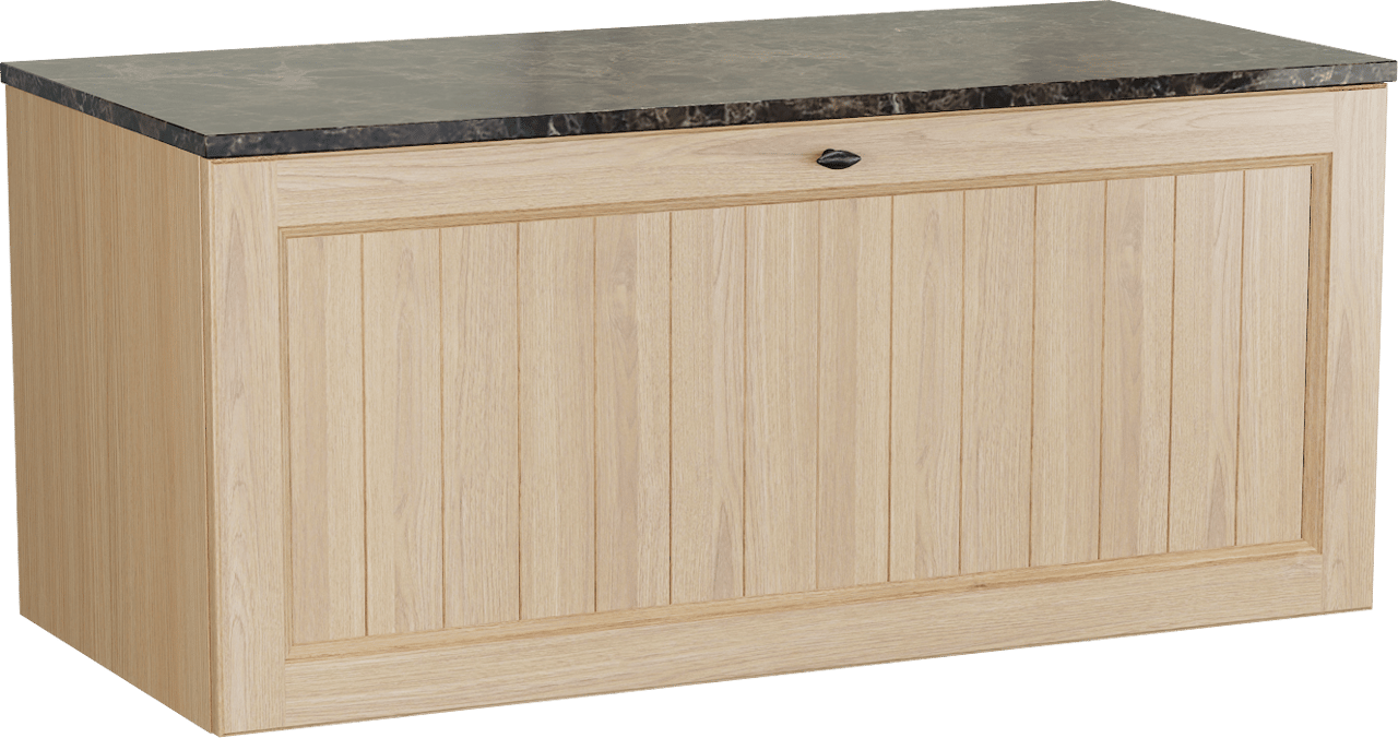 Balmani Lemon zwevend badkamermeubel 120 x 55 cm, fineer natuur eik met Stretto enkel of dubbel tablet in dark emperador