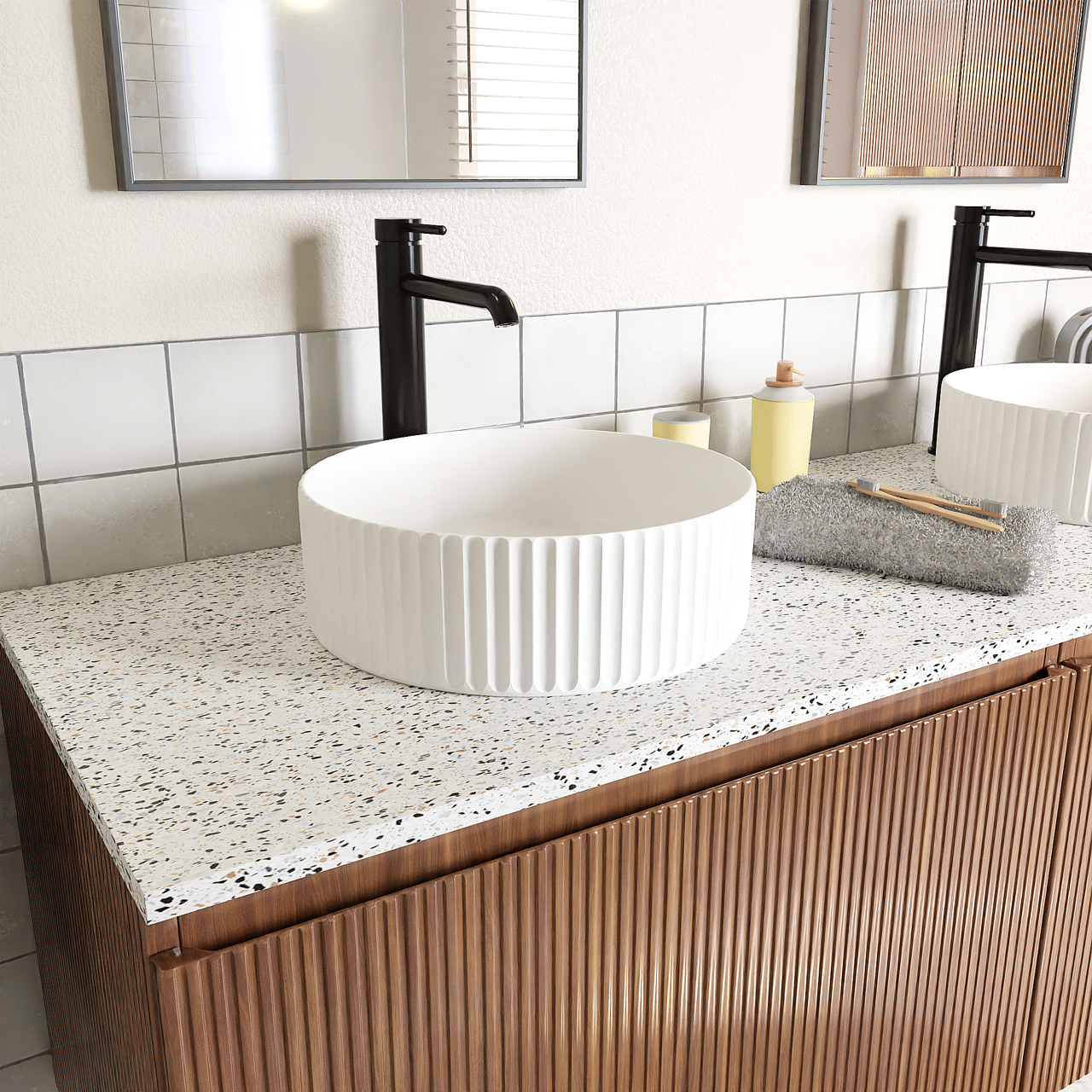 Luca Varess Verona vasque à poser porcelaine blanc mat rond Ø 36 cm