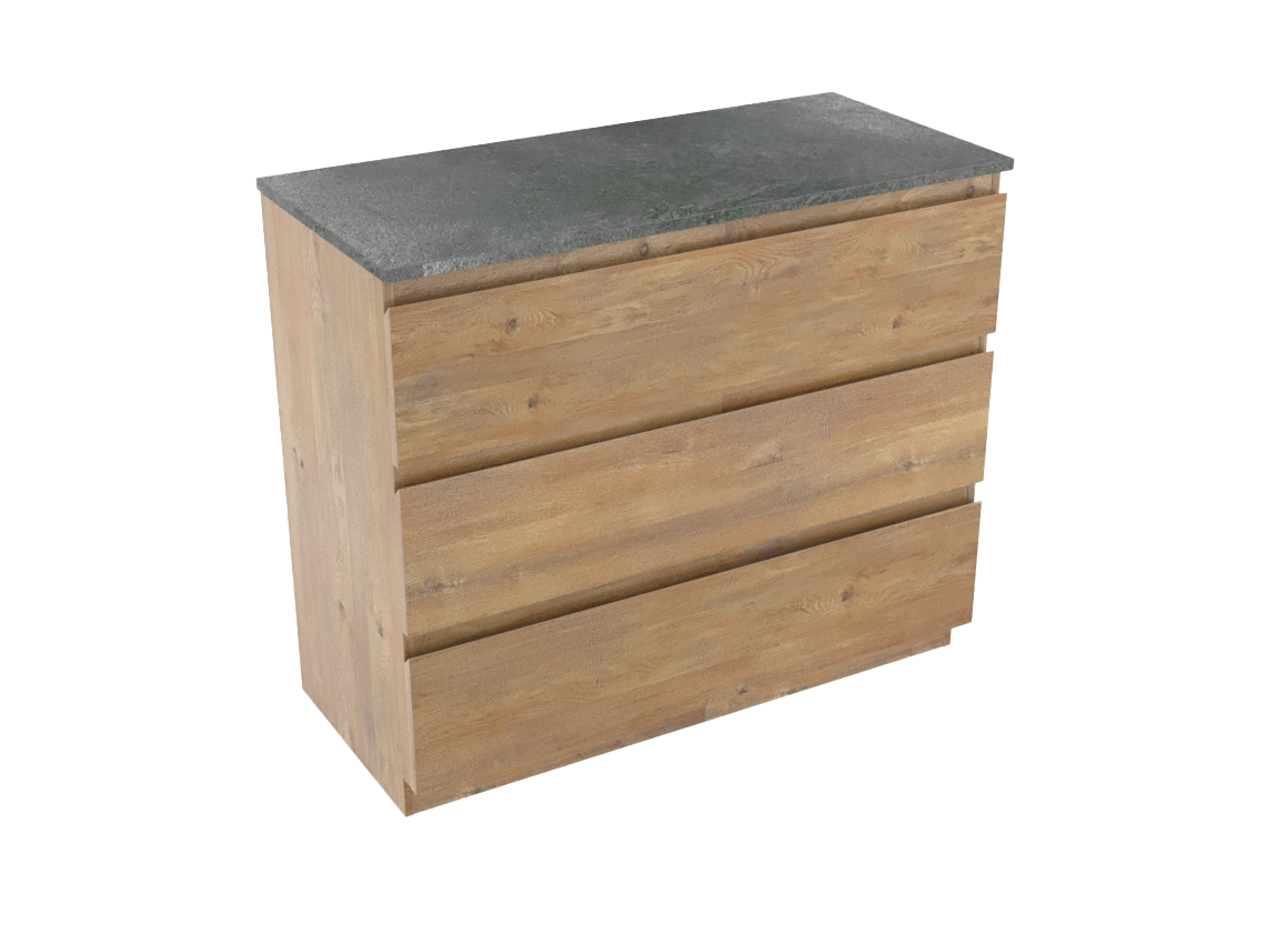 Linie Lado freistehendes Möbelstück Set: 100 x 46 cm, Naturbelassene Eiche, mit Lado Einzel- oder Doppel Waschtischplatte, Melamin Schiefergrau