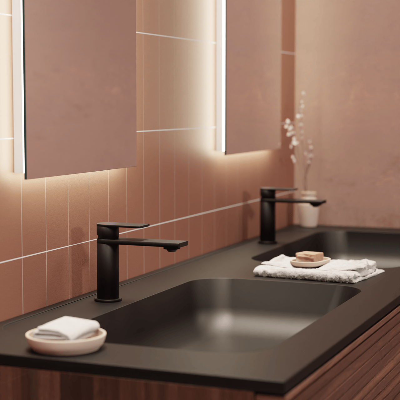 Balmani Tablo Strada double vasque top solid noire matte 180 x 55 cm