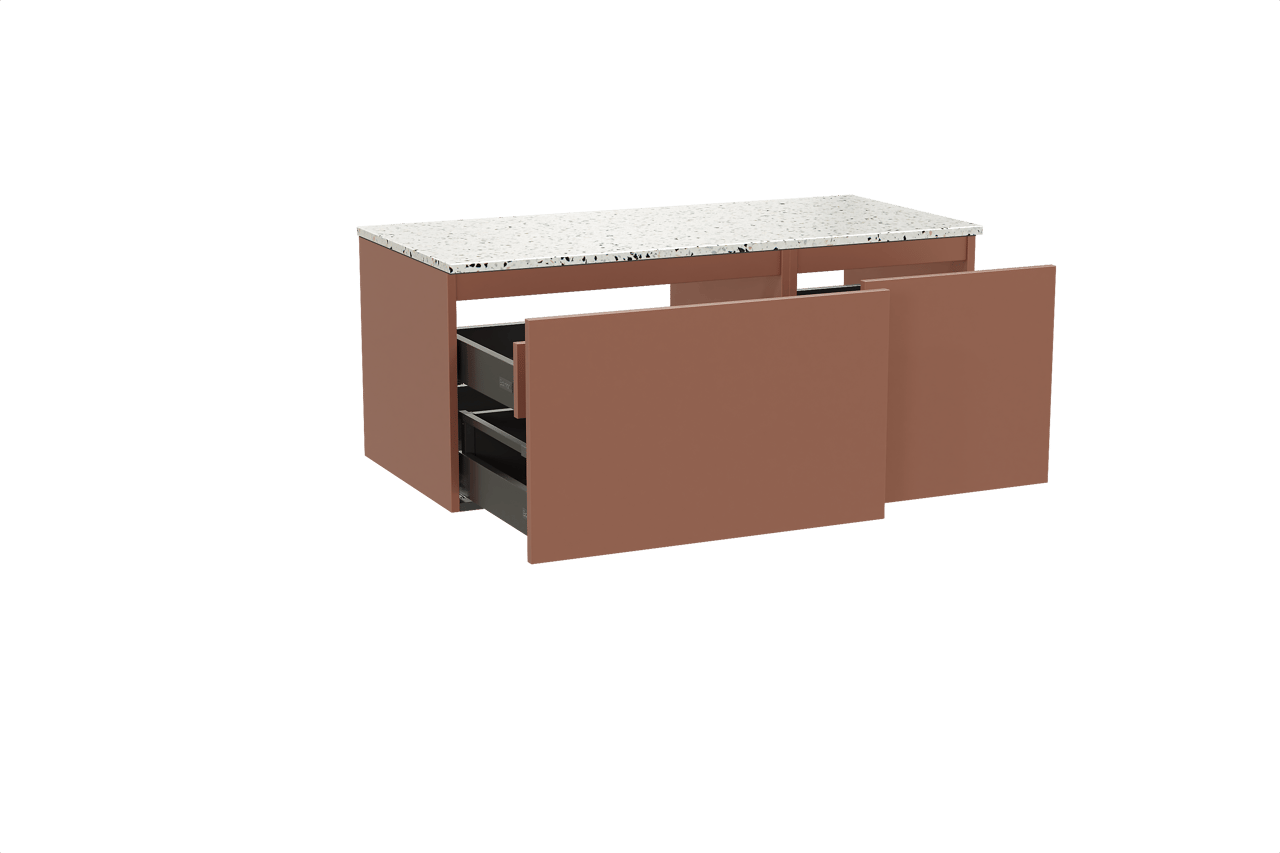 Balmani Sfera zwevend badkamermeubel 120 x 55 cm cotto met Stretto enkel of dubbel tablet in mat wit/zwart terrazzo