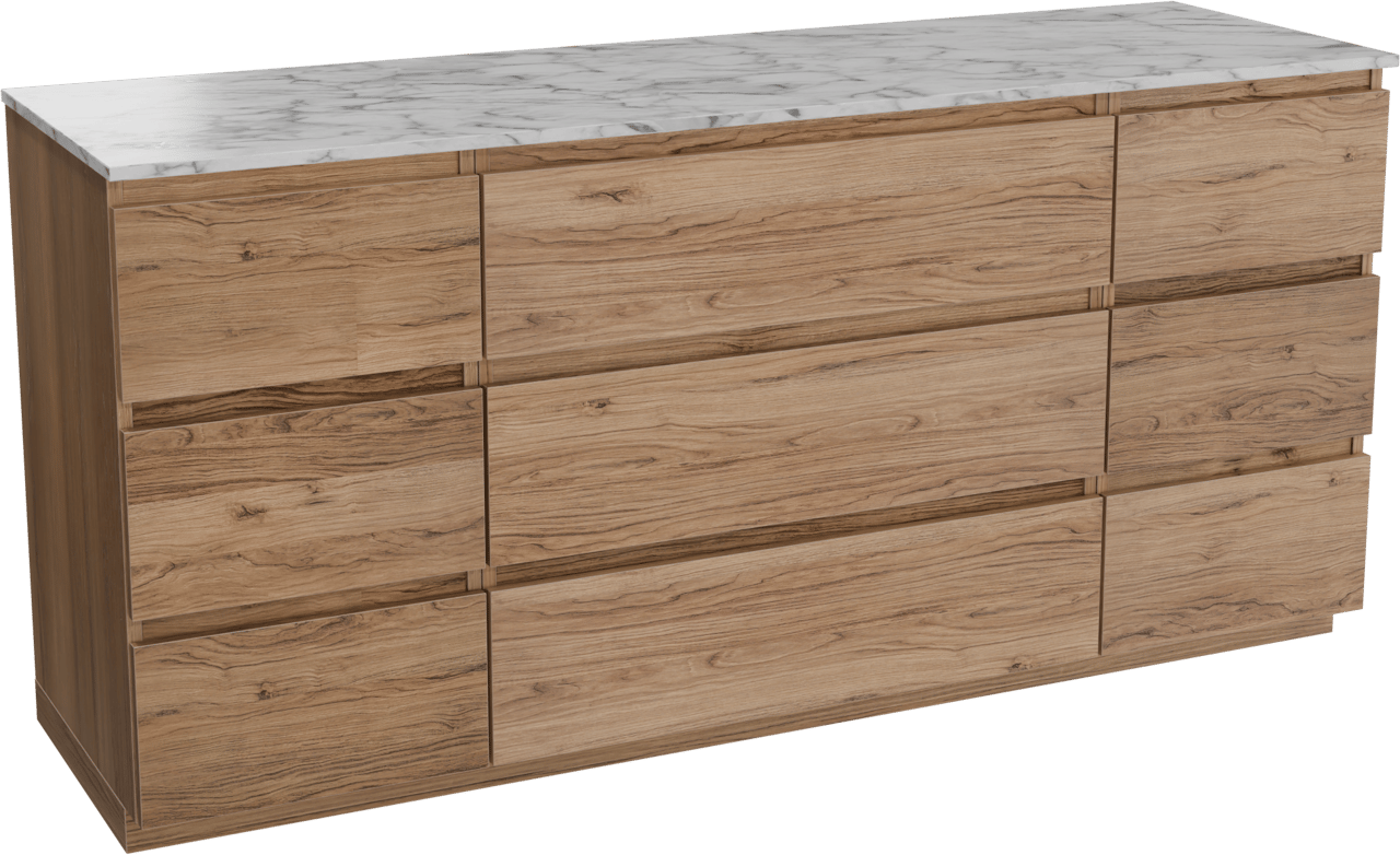 Balmani Lucida freistehendes Möbelstück Set: 180 x 55 cm, Teak, mit Stretto Einzel- oder Doppel Waschtischplatte, Marmor Carrara