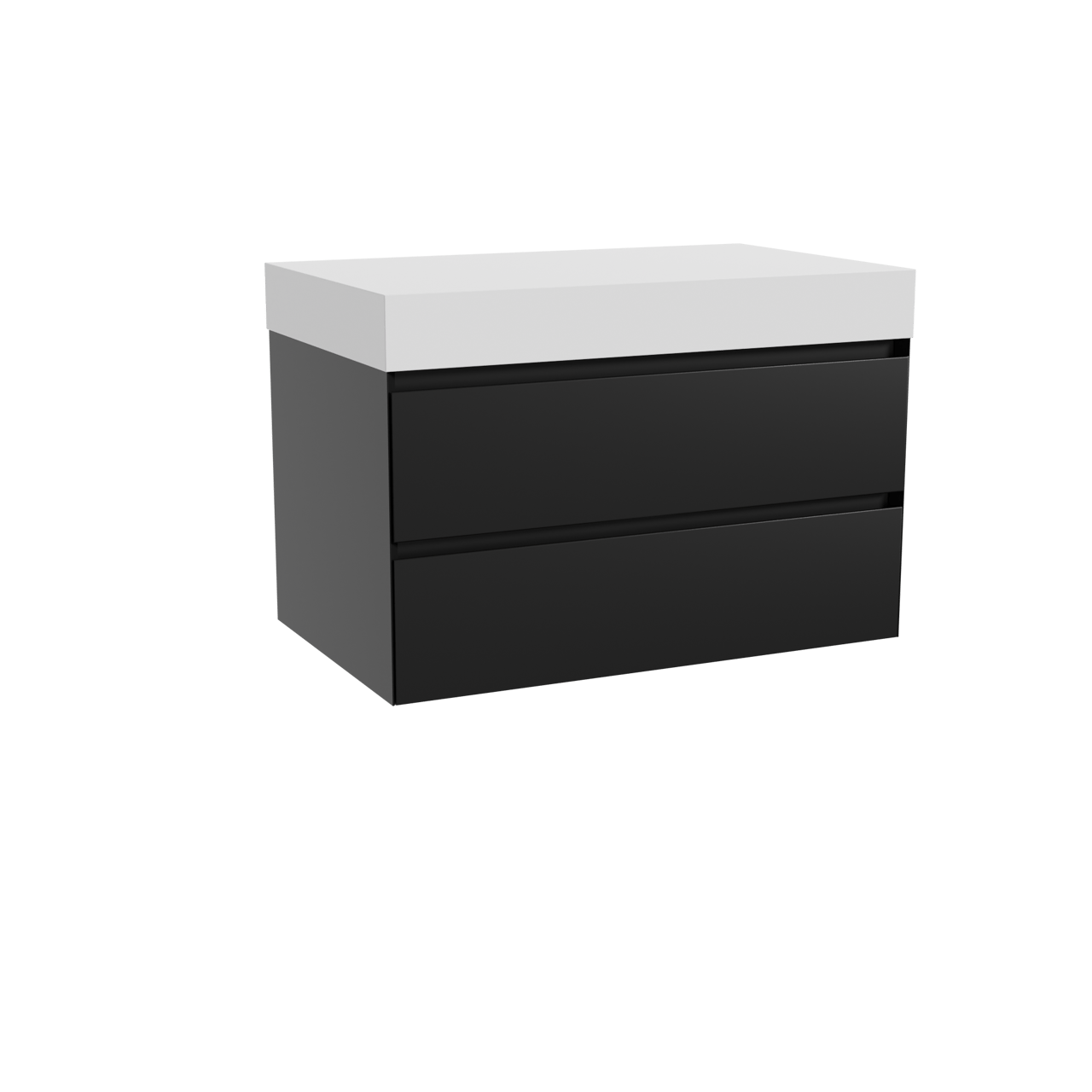 Balmani Mitra hängendes Möbelstück Set: 90 x 55 cm, Schwarz matt, mit Dominus Einzel Waschtischplatte, Solid Surface Weiß matt