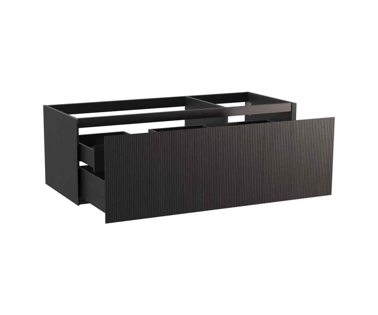 Balmani Fila hängender Waschbeckenunterschrank: 135 x 55 cm, asymmetrisch links, Eiche Schwarz, Furnierholz, 4 Schubladen