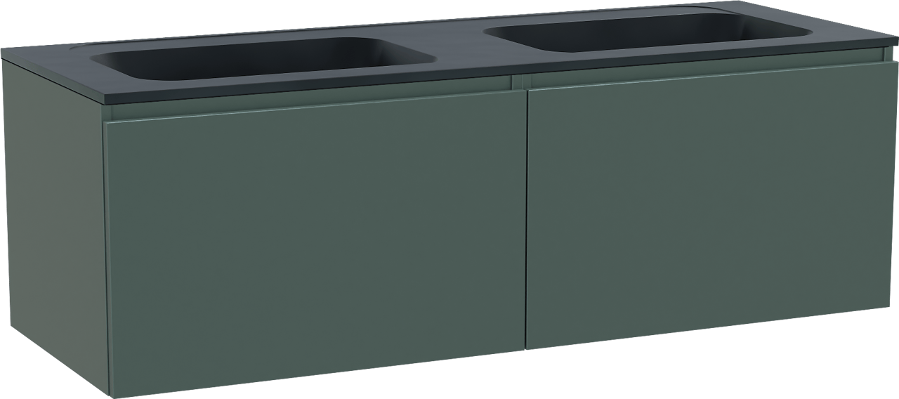 Balmani Sfera meuble salle de bains suspendu 150 x 55 cm forest avec Tablo Strada double vasque en marbre composite noir mat