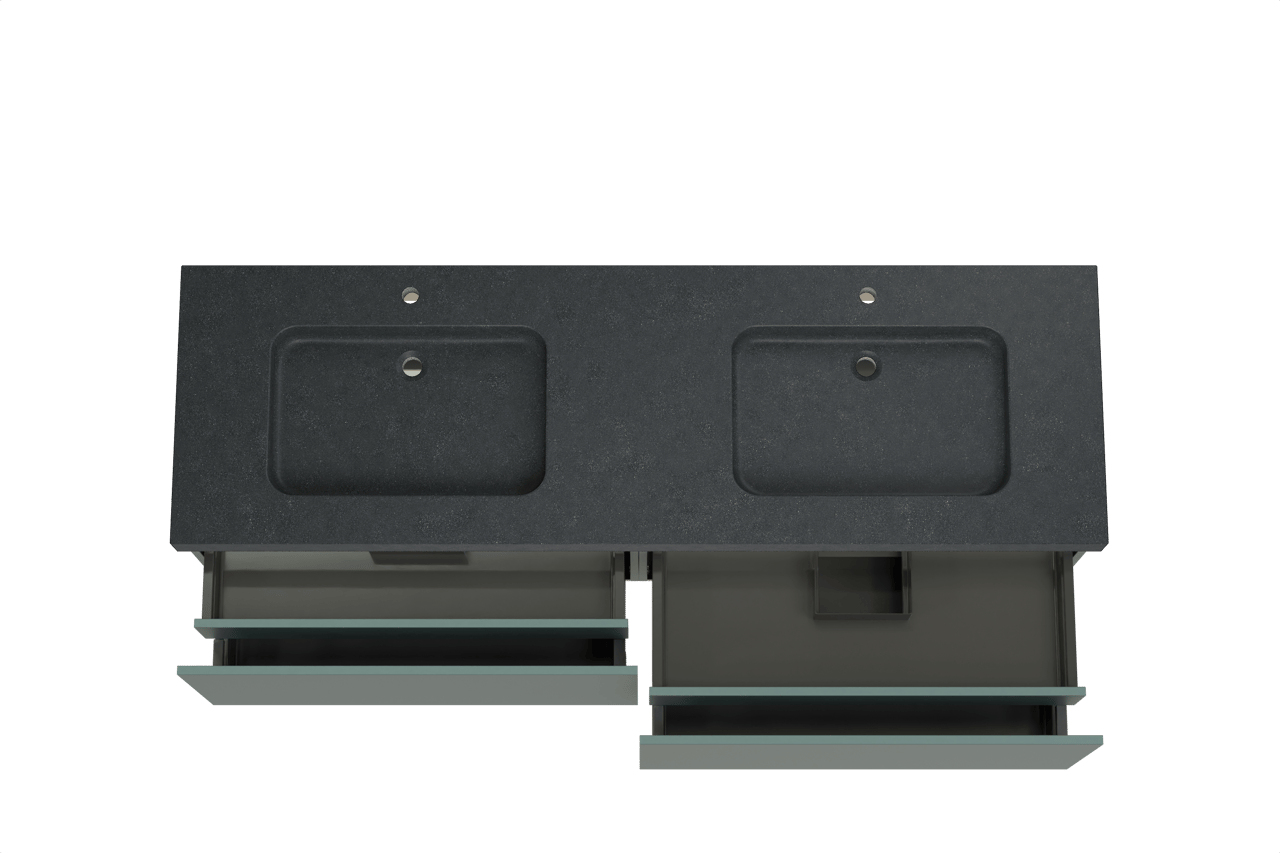 Balmani Sfera zwevend badkamermeubel 180 x 55 cm forest met Napoli dubbele wastafel in graniet zwart