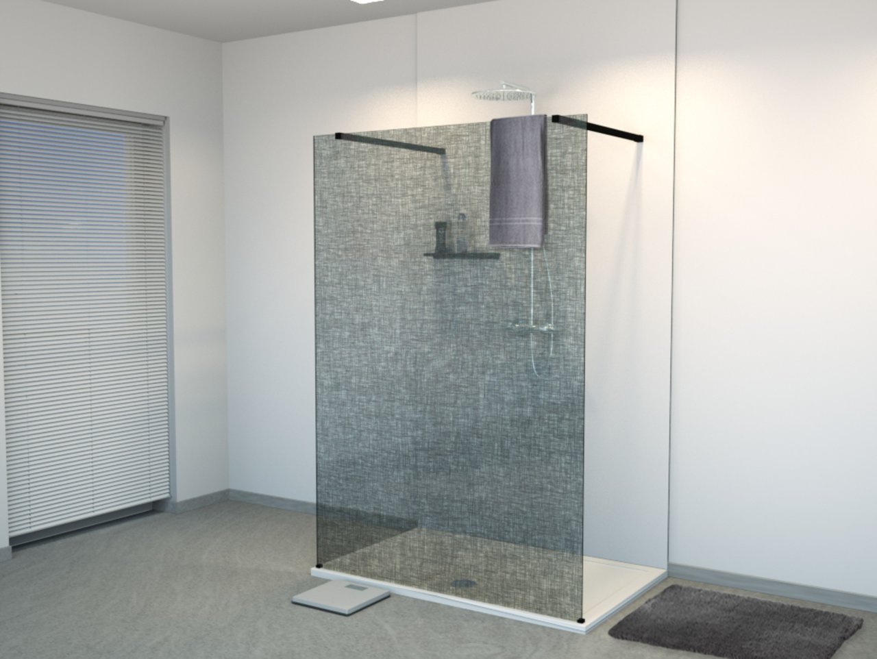 Balmani BMSS douche à l'italienne avec paroi autoportante 140 x 200 cm verre lin noir profil noir mat