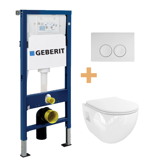 Linie Waldo wc suspendu blanc brillant sans bride avec Geberit Duofix UP100 Delta bâti-support et plaque de commande