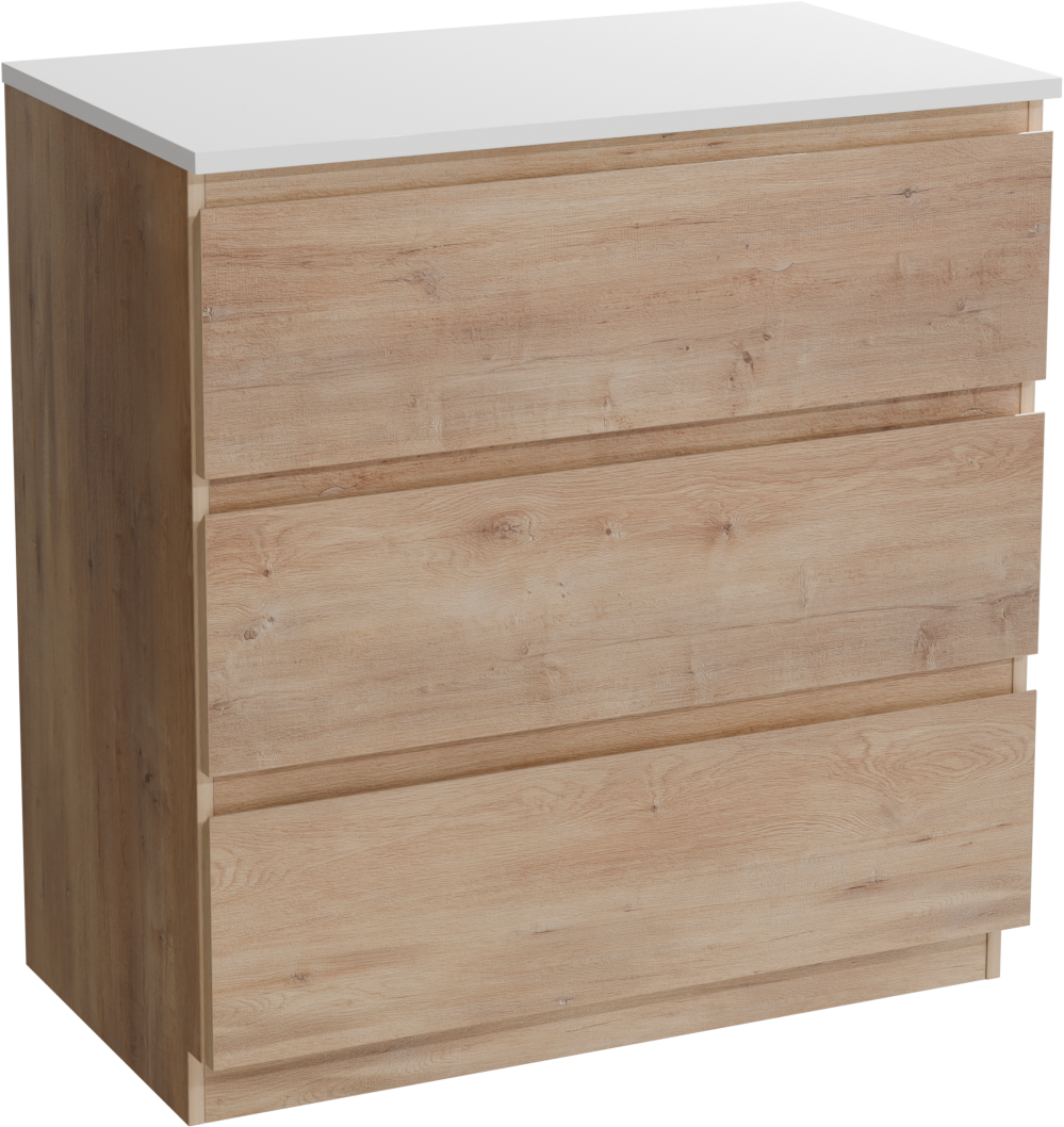 Linie Lado staand badkamermeubel 80 x 46 cm natuur eik met Lado enkel tablet in composietmarmer mat wit